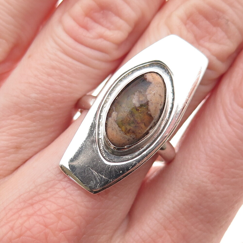 925 Sterling Silver Vintage Real Boulder Opal Modernist Ring Size 8